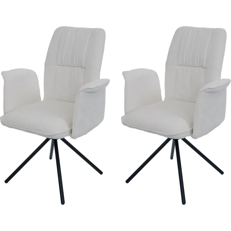 2er-Set Esszimmerstuhl HWC-N99, drehbar Armlehne Auto-Return, Stoff/Textil Chenille (340g/m²) ~ creme – Bild 9
