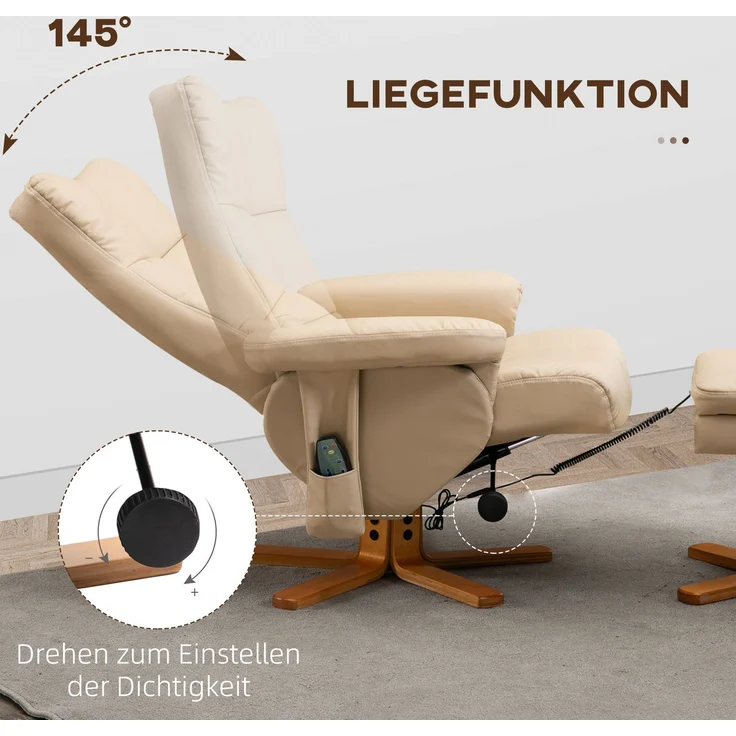 DESVIAE Sessel mit Massagefunktion und Fußhocker 80x99x86 cm Polyester Cremeweiß – Bild 4