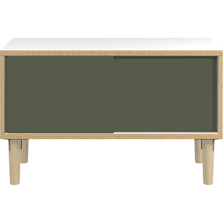 Poise Sideboard, Plywood, Schiebetüren in olivgrün, 4 Füße aus Eiche, H 621 x B 1000 x 450 mm – Bild 1
