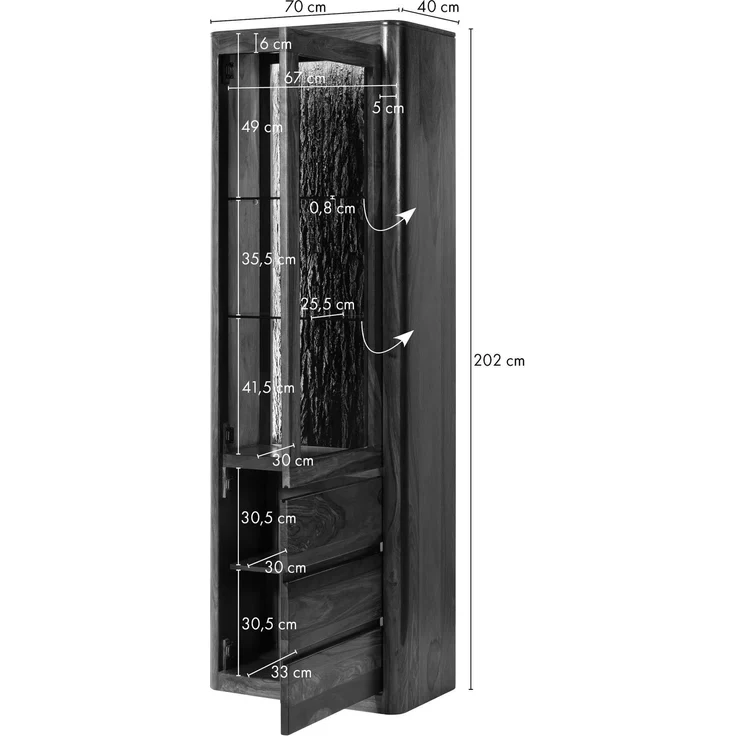 Vitrine Sheesham 70 x 40 x 202 walnuss gewachst TORONTO LUX #210 – Bild 5