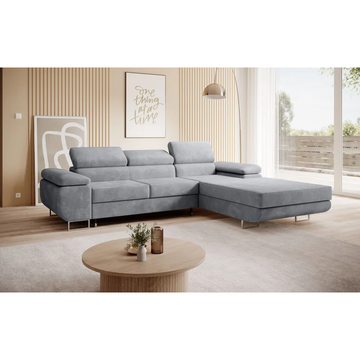 Ecksofa in L-Form PRESTO, L-förmige Eckcouch mit Schlaffunktion, ausziehbares Sofa, Bettzeugbehälter, Eckcouch, verstellbare Kopfstützen (Monolith 84), 72x201 cm – Bild 2