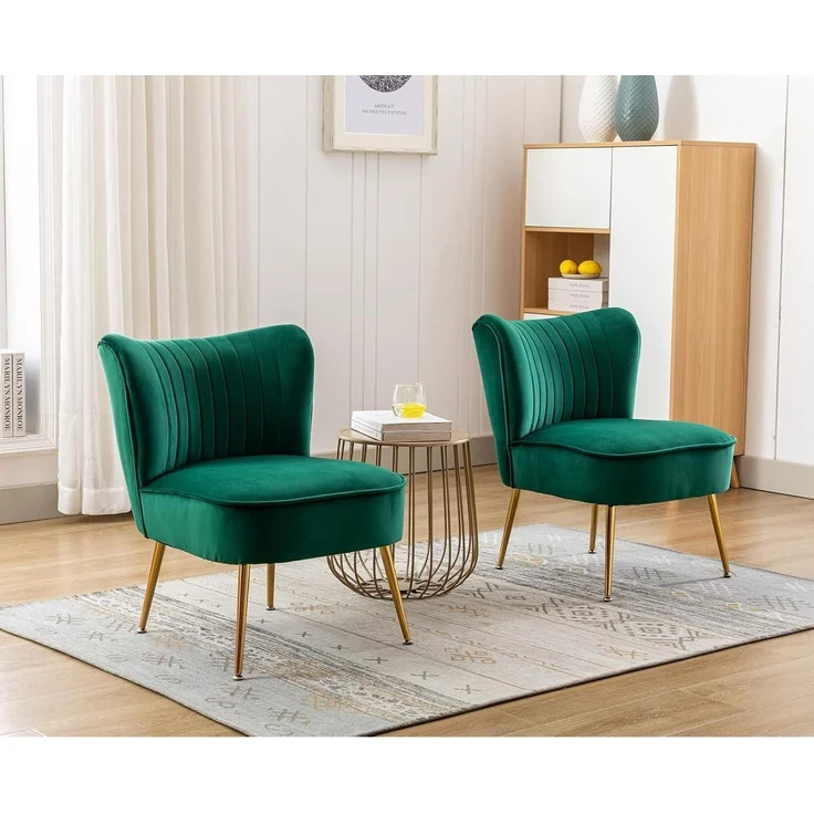 Sessel Loungesessel Ohrensessel Samt Metallbeine Grün – Bild 8