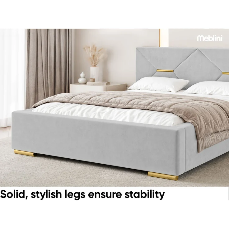MEBLINI Polsterbett 160x200 mit Lattenrost mit Matratze – LIZZY – Hellgrau Samt – Doppelbett mit Bettkasten - Stauraumbett - Kopfteil Bett mit Stauraum – Bild 5
