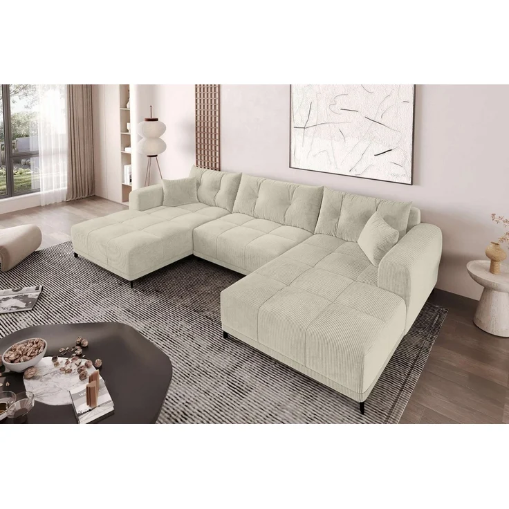 99rooms Massimo Wohnlandschaft Cordstoff POSO Greige mit Schlaffunktion – Bild 3