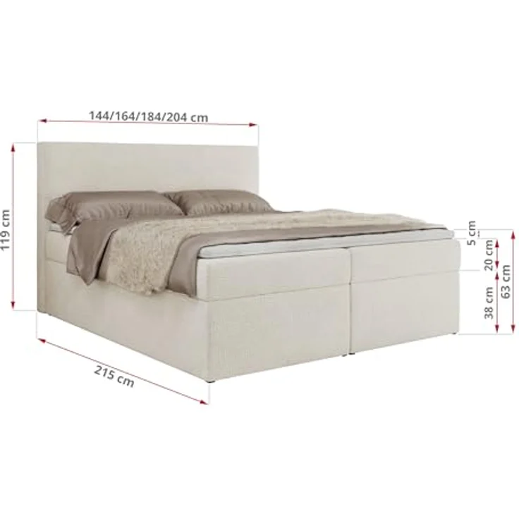 MKS Boxbett Jaguar, Ecru, 2-Sitzer, 200x200 cm, H4, 7-Zonen Taschenfederkern, Oeko-Tex® – Bild 2