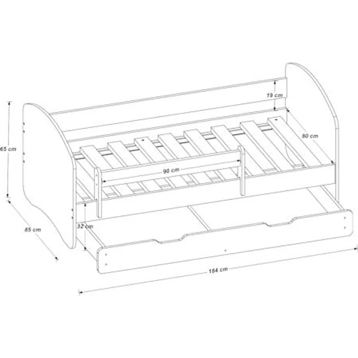 Kinderbett Jugendbett mit einer Schublade und Matratze Weiß ACMA II (180x80 cm + Schublade, Blau) – Bild 3