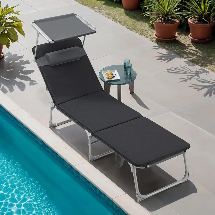 Songmics Sonnenliege, Rückenlehne verstellbar, klappbar, schwarz 53 x 193 x 29,5 cm – Bild 2