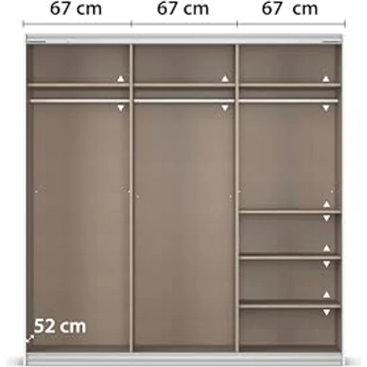 Rauch Möbel Kulmbach, Kleiderschrank mit Schwebetüren für Schlafzimmer, Kinderzimmer, Jugendzimmer, Garderobe, Flur, 3-türig, mit Spiegel, Zubehör Classic, Farbe Beige, Breite 203 cm – Bild 8