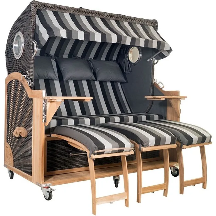 Strandkorb Kampen Spezial 3-Sitzer Mocca Set 16 inkl. Industrierollen und Hydraulikdämpfer