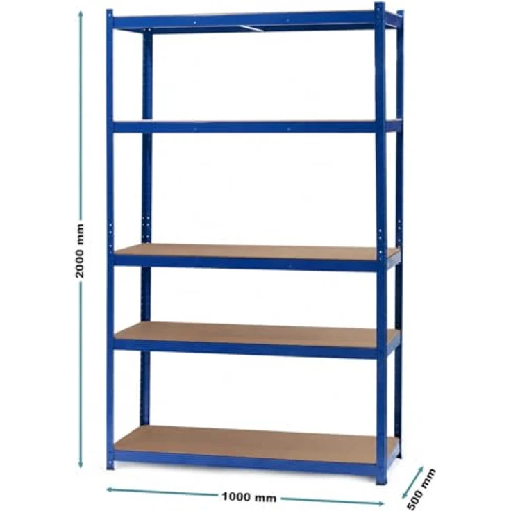 Wiltec Schwerlastregal 100 x 50 x 204 cm, 200kg/Ebene, Steckregal blau, Lastenregal mit 5 Ablagen, Werkstattregal – Bild 4
