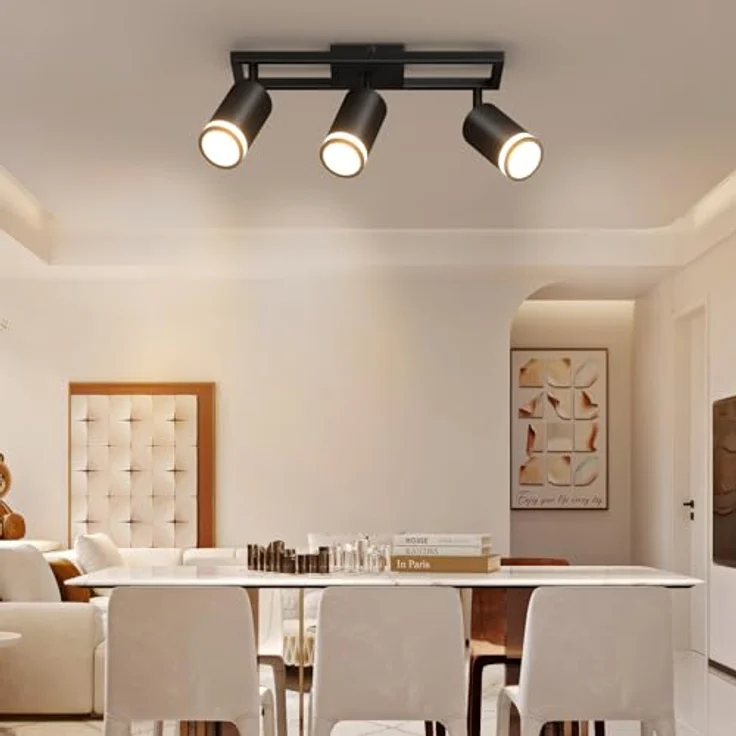 Dehobo LED Deckenstrahler 3 Flammig Schwarz GU10, Deckenlampe Strahler Schwenkbar 350°, Deckenspots für Küche Schlafzimmer Wohnzimmer, Nein Leuchtmittel – Bild 10