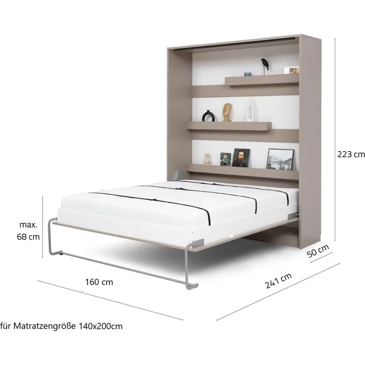QMM TraumMöbel Schrankbett Wandbett GN 140x200 mit LED, Schreibtisch & 2 Schränken (Set) vertikal klappbar – Bild 7
