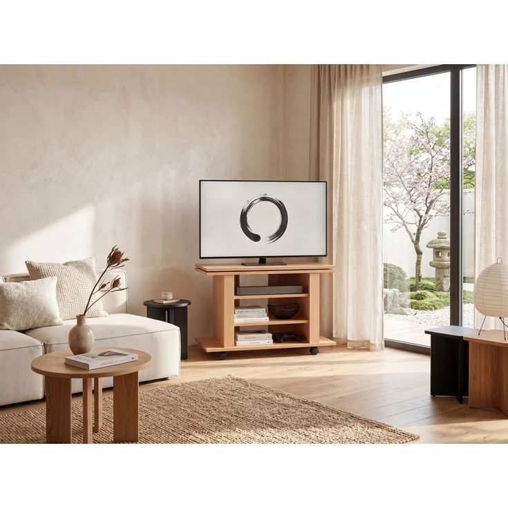 Fernsehschrank Drehbar auf Rollen | TV Bank 75 x 38 x 50 cm mit Drehteller für Fernseher – Bild 2