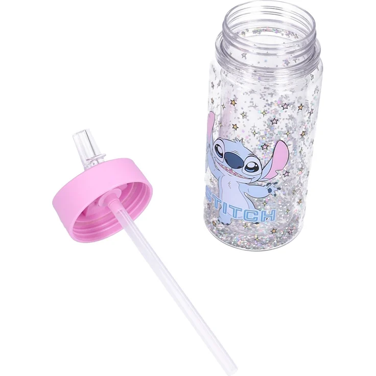 Disney Lilo & Stitch Trinkflasche Kinder 300 ml mit Strohhalm Glitzer Flasche und Griff – Bild 2