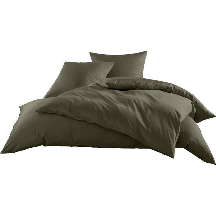 Mako-Satin / Baumwollsatin Bettwäsche uni / einfarbig dark olive Kissenbezug 60x80 cm – Bild 1