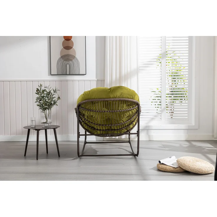 JARDJ Rattan-Schaukelstuhl für den Außenbereich, gepolsterter Schaukel- und Liegesessel für Veranda, Wohnzimmer, Terrasse, Garten, Olivgrün – Bild 4