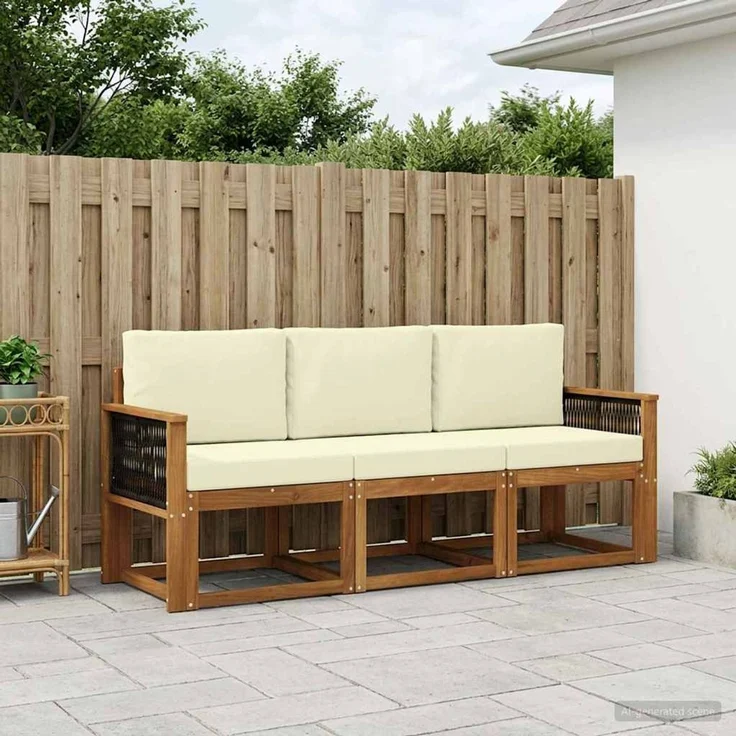 vidaXL Outdoor-Sofagarnitur 3 stk. 3-Sitzer Natur und Creme 3384951 – Bild 1