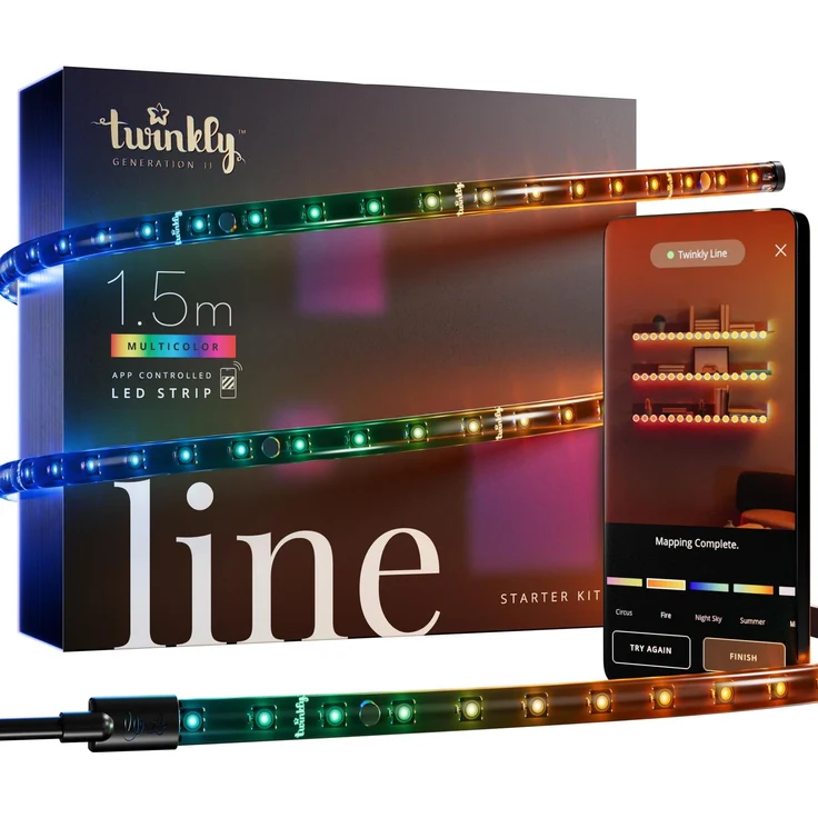 Twinkly Line Starter Kit 1,5m, Magnetischer Multicolor-LED-Streifen, Kit mit Smart Controller, Kompatibel mit Alexa und Google Home, Über 16 Mio. Farben, App-Steuerung, Schwarzes Kabel