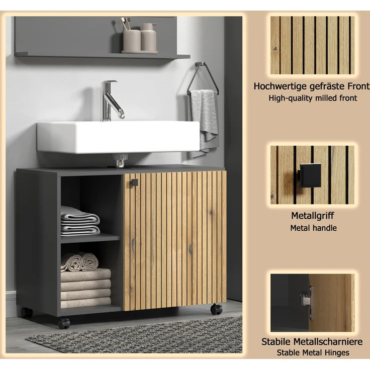 Waschbeckenunterschrank Bliss in Evoke Eiche und grau 80 cm – Bild 7