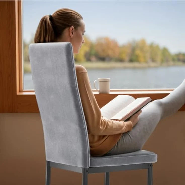 Bealife Esszimmerstühle 6er Set, Esszimmerstühle für Küche und Esszimmer, Polsterstuhl aus Samt mit hoher Rückenlehne, Modern (Hellgrauer Samt, 6er Set) – Bild 5
