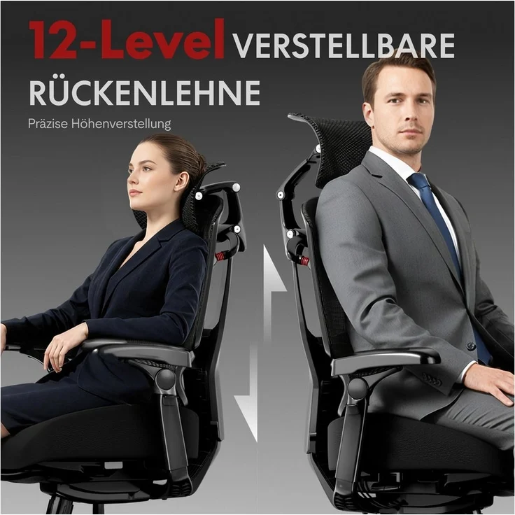 FLEXISPOT Bürostuhl ErgoX, Schreibtischstuhl Premium Ergonomischer (mit 7D-Armlehnen, 5D-Lendenstütze, 4D-Kopfstütze), Netzsitz Schreibtischstuhl mit Fußstütze, 250 kg Belastbarkeit – Bild 3
