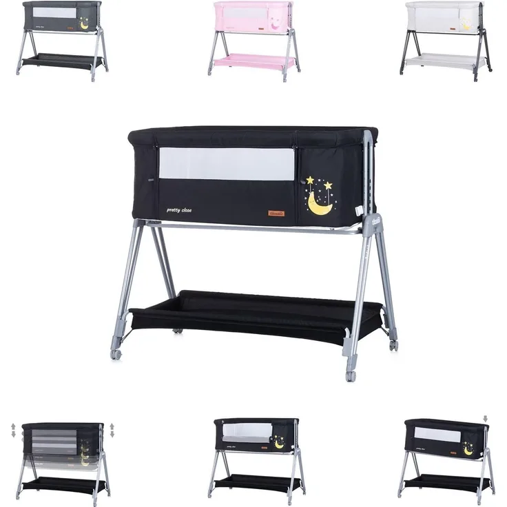 Chipolino Babybett Beistellbett Pretty Close Matratze, Räder, höhenverstellbar dunkelgrau