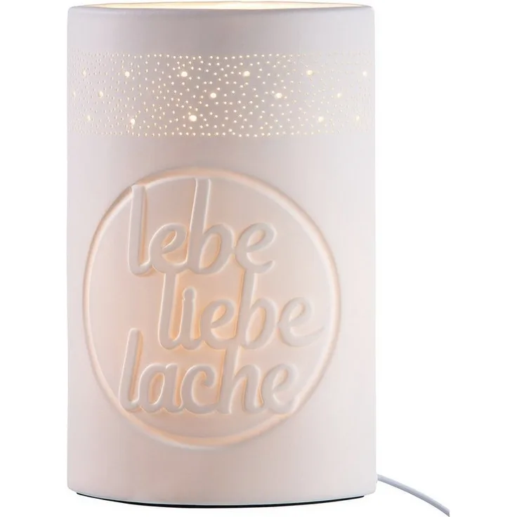 GILDE Tischleuchte GILDE Lampe lebe liebe lache - weiß - H. 28,5cm x B. 18cm