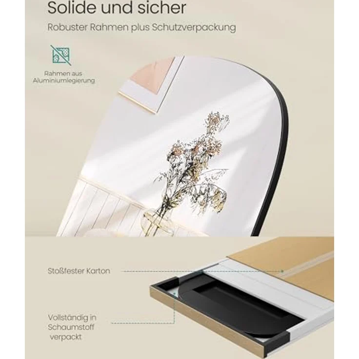 SONGMICS Ganzkörperspiegel, 160 x 50 cm, Standspiegel mit runden Ecken, Rahmen aus Aluminiumlegierung, Hartglas, für Schlafzimmer, Wohnzimmer, Garderobe, tintenschwarz LFMDE029B01 – Bild 7