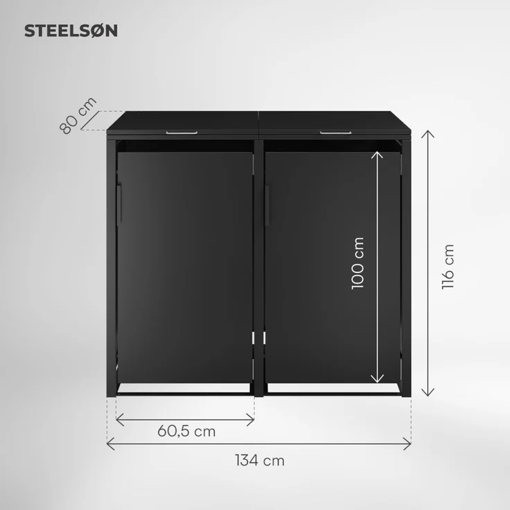 STEELSØN 'Thoria' Mülltonnenbox 2er je 240 Liter, graphitschwarz, Mülltonnenverkleidung aus Stahl, wetterfest, 116x80x134 cm, Müllbox für 2 Tonnen – Bild 5