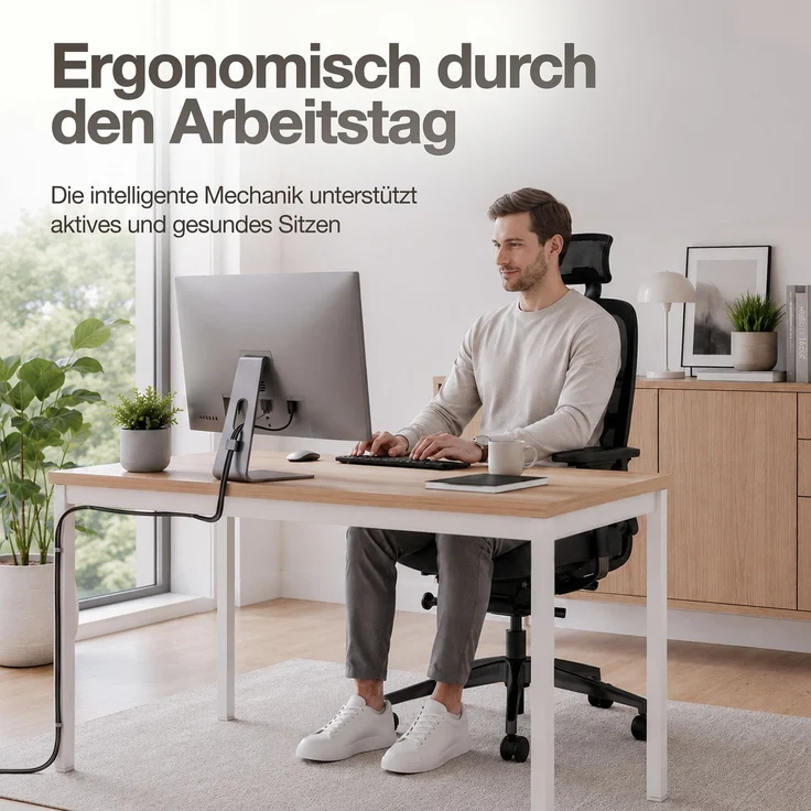 ASSMANN Ergonomischer Bürostuhl Atessa mit Netzrücken und Kopfstütze Schwarz 63x53x121cm Textil – Bild 3