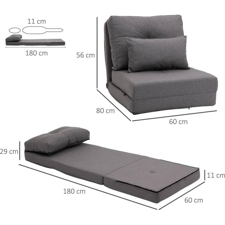 HOMCOM Schlafsessel, Leinen, Metall, Dunkelgrau, 80L x 60B x 56H cm – Bild 3