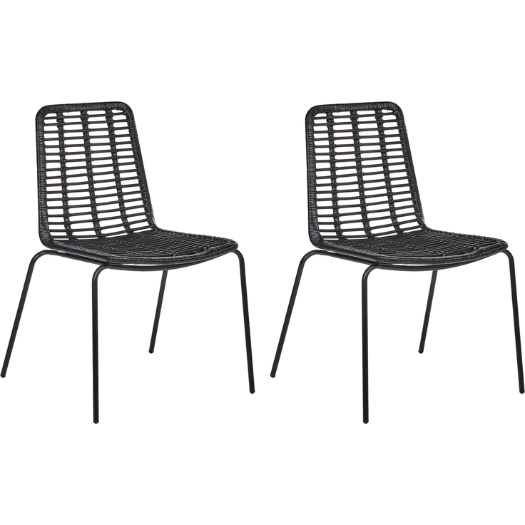 Esszimmerstuhl 2er Set TAOS Rattan Schwarz