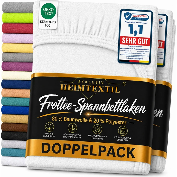 Frottee Spannbettlaken Doppelpack 90 - 100 x 200 cm Weiss – Bild 1