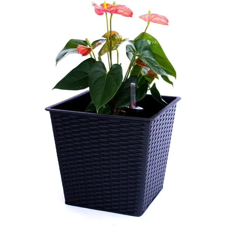 Blumenkübel Pflanzkübel Blumentopf Quadrat konisch Polyrattan LxBxH 34 x 34 x 31 cm schwarz.