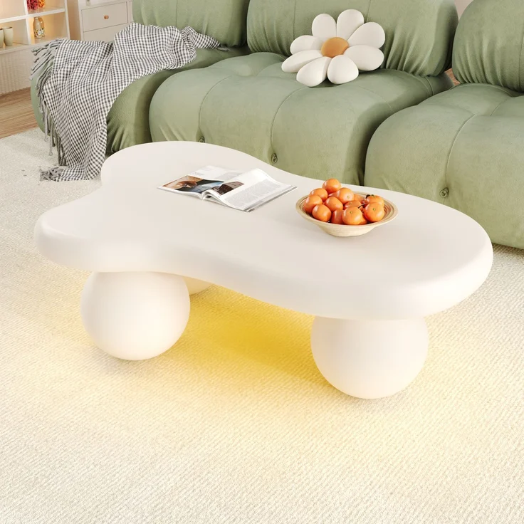 Couchtisch 95x62,5x32 cm, wolkenförmiger Tisch mit abgerundeten Beinen, weiß – Bild 2