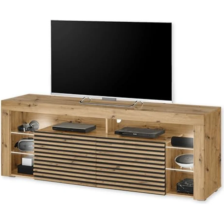 GOAL 2 TV-Lowboard mit LED-Beleuchtung in Artisan Eiche Optik, Schwarz - TV Schrank mit viel Stauraum für Ihr Wohnzimmer - 179 x 67 x 44 cm (B/H/T) – Bild 2