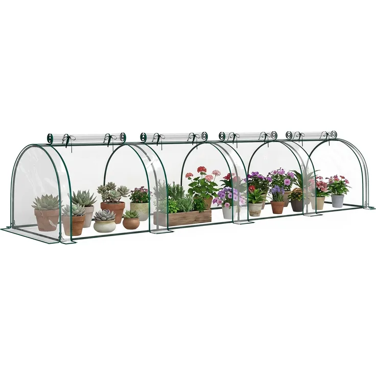 MELAYR, Gewächshaus für Gartenterrasse, 395 x 100 x 80 cm, für den Pflanzenanbau, Tunneltyp, transparent und grün