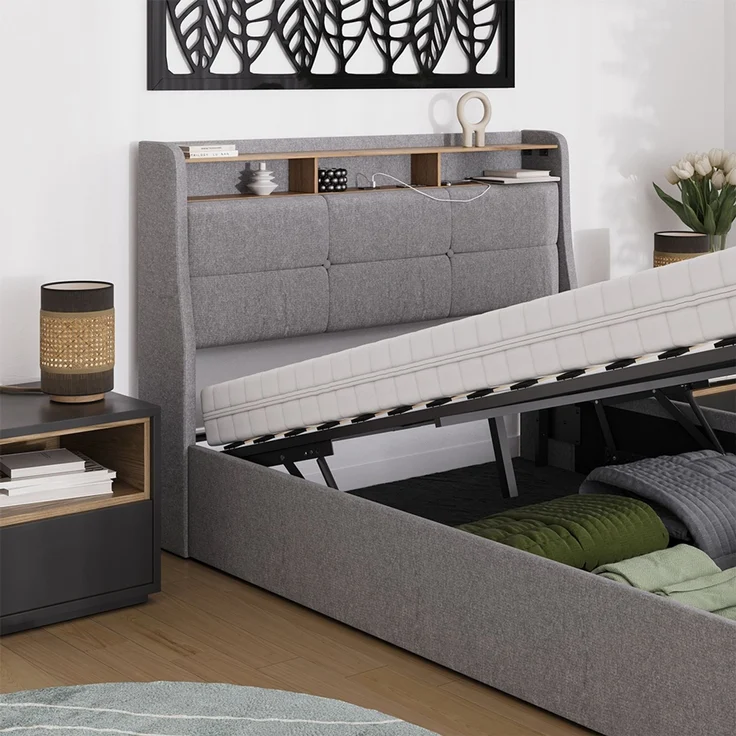 Polsterbett Christin Grau/Eiche mit LED und USB-Anschluss Vitalispa – Bild 5
