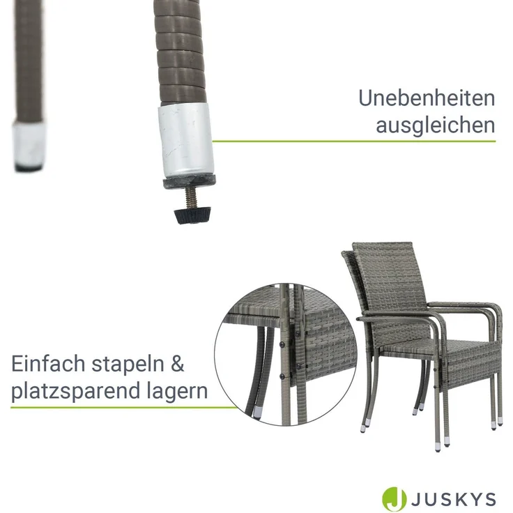 Juskys Polyrattan Gartenstühle Yoro 2er Set - mit Armlehnen & Rückenlehne - 2 Stühle stapelbar - Rattan Stuhl Garten - Stapelstuhl Grau-meliert – Bild 4