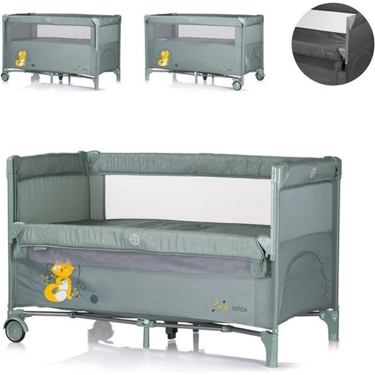 Chipolino Reisebett Relax 2 Ebenen, Vorderseite absenkbar, Seiteneingang, Tasche hellgrün – Bild 3