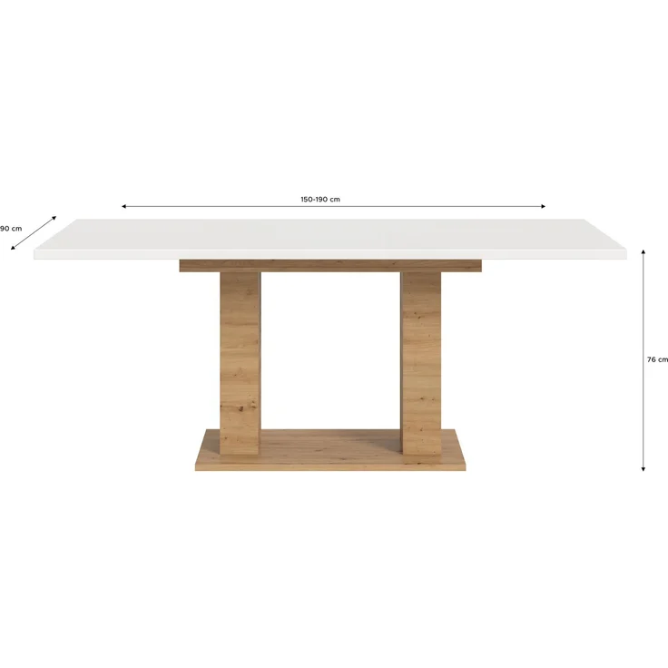 Ausziehbarer Esstisch (B/H/T): 150-190x76x80 in Artisan Nachbildung und weiß Nachbildung mit Doppelsäulen-Fußgestell – Bild 3