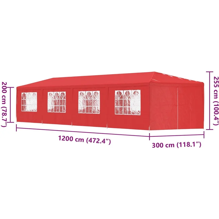 vidaXL Party-Zelt 1200 x 300 x 255 cm Rot PE und Stahl 42033002 – Bild 9