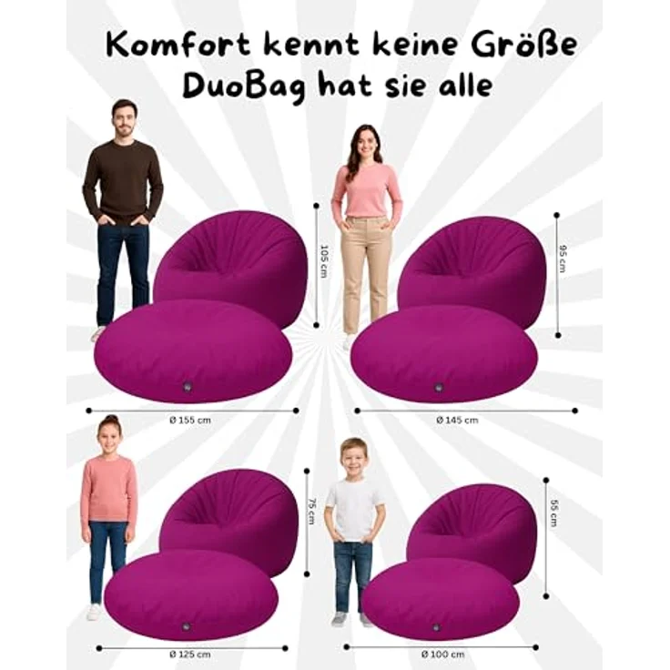 PATCH HOME 2-in-1 Sitzsack Sessel - Gaming Bean Bag mit Reißverschluss - Bereits befüllt, Ergonomisch & Robust für Kinder & Erwachsene - Indoor & Outdoor, Wetterfest (Himbeere, 155cm) – Bild 3