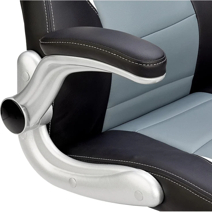 Songmics Gamingstuhl, Racing Chair, Schreibtischstuhl mit hoher Rückenlehne, Bürostuhl, höhenverstellbar, hochklappbare Armlehnen, Wippfunktion, für Gamer, schwarz-grau-weiß OBG28G – Bild 11