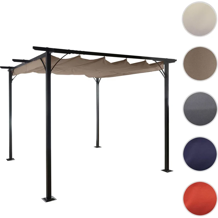 Pergola HWC-C42 mit Schiebedach, Stahl / Stoff, Taupe-Braun, 3,5x3,5 m – Bild 9