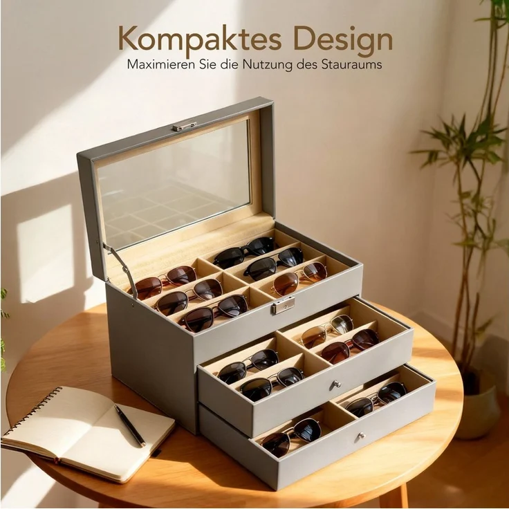 Youyijia Aufbewahrungsbox Brillenbox Eleganter Brillenkoffer aus Kunstleder mit Sichtfenster – Bild 3