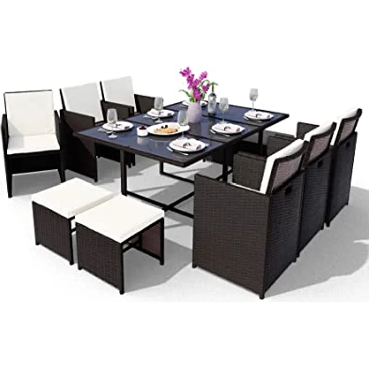 Swing&Harmonie Garten-Essgruppe Poly Rattan Sitzgruppe Esstisch Lounge Gartenmöbel, (Sitzgarnitur, Tisch, Stühle, Hocker Garnitur Set) – Bild 2