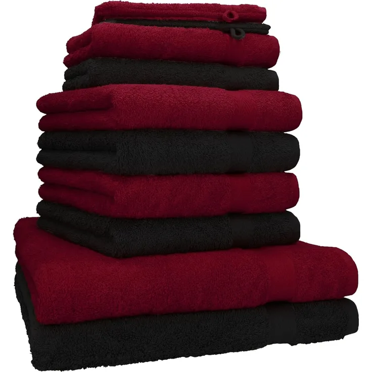 Betz Handtuch Set 10-TLG. Handtuch-Set Premium, 100% Baumwolle (Set, 10-St), Farbe Dunkelrot & Schwarz
