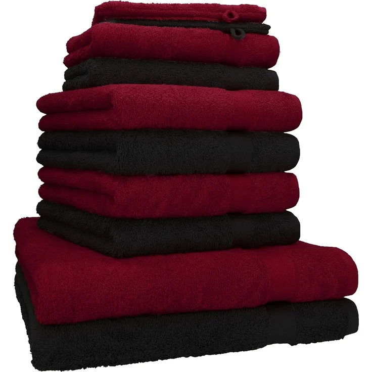 Betz Handtuch Set 10-TLG. Handtuch-Set Premium, 100% Baumwolle (Set, 10-St), Farbe Dunkelrot & Schwarz – Bild 1