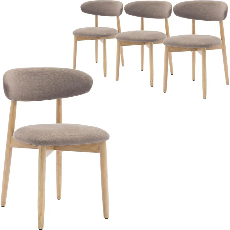 COLAMY Küchenstuhl Esszimmerstühle 4er Set, Moderne Polsterstühle mit Fester Rückenlehne, Stoffbezug, ideal für Esszimmer, Küche, Restaurant, Holzbein in Naturholzfarbe, Kamel